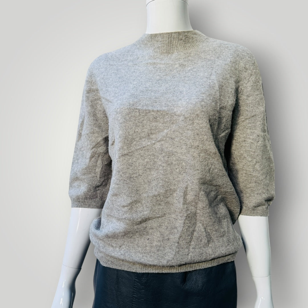 100% superfine merino wool / 3/4 sleeve knit / grey / L (3919247873720000039)