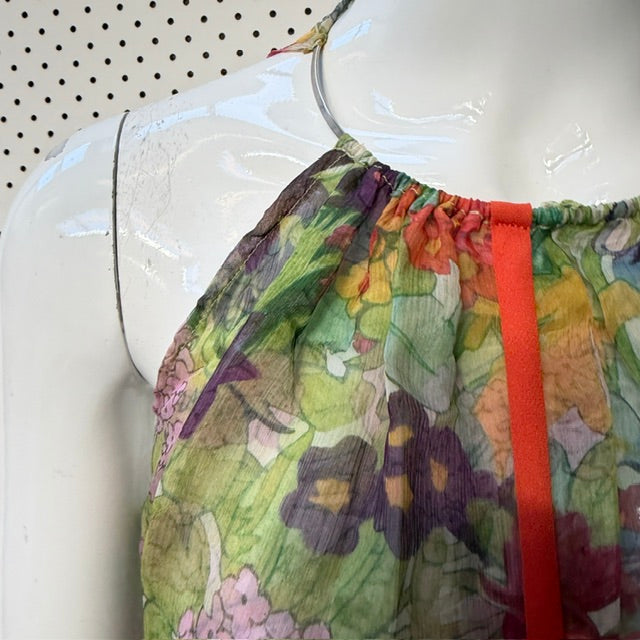 2000s aussie vintage / ALICIA HOLLEN / sheer silk floral halter / s (3919490291725582151)