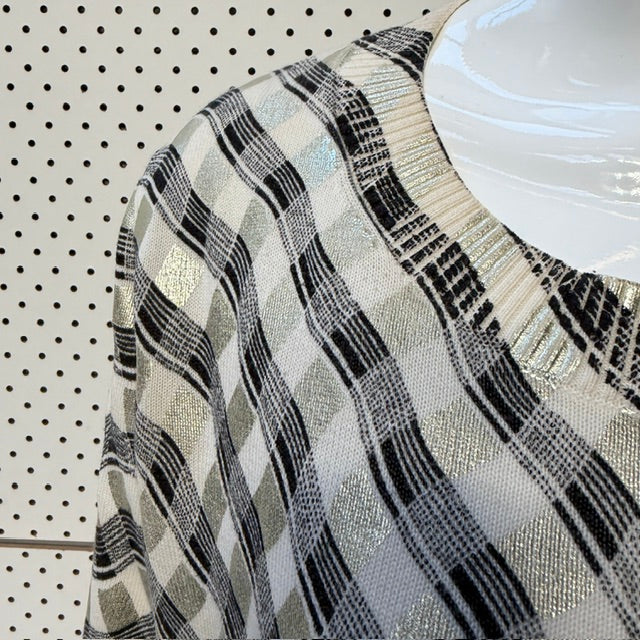 SASS BIDE / black white gold geometric top / s (3919490308487116209)
