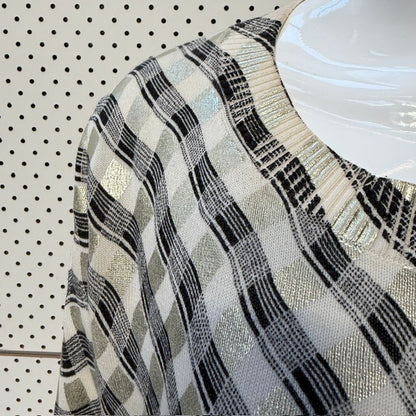 SASS BIDE / black white gold geometric top / s (3919490308487116209)