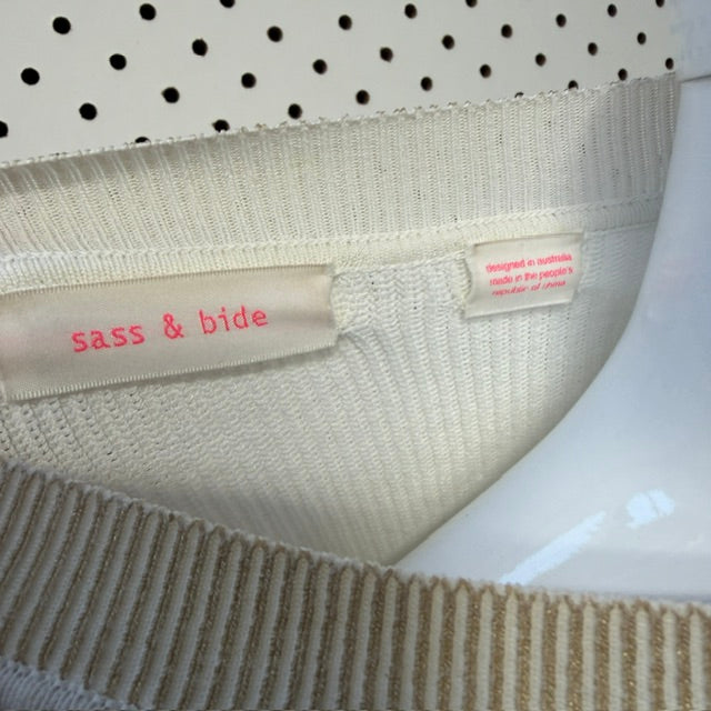 SASS BIDE / white + gold ribbed top / s (3919490324153134695)