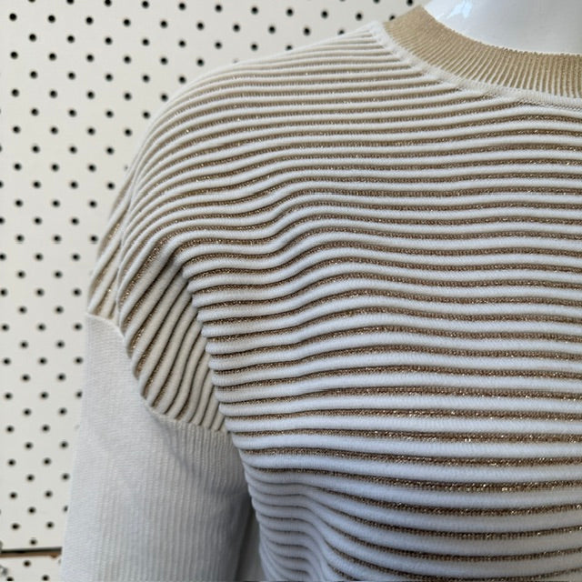 SASS BIDE / white + gold ribbed top / s (3919490325609568415)