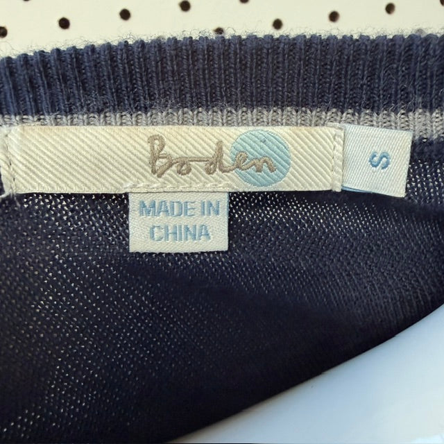 BODEN / navy blue wool knit with white edges / s (3919490346479696854)