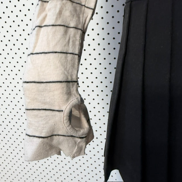 DEVAL / striped raw edge l/s tee / s (3919490355803262814)