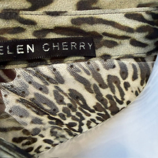 HELEN CHERRY / 100% silk / sheer leopard print blouse / s (3919490371053888504)