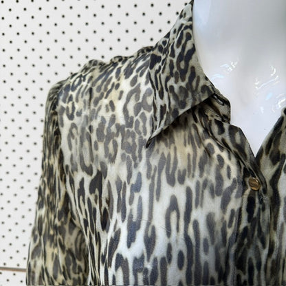 HELEN CHERRY / 100% silk / sheer leopard print blouse / s (3919490372544342445)