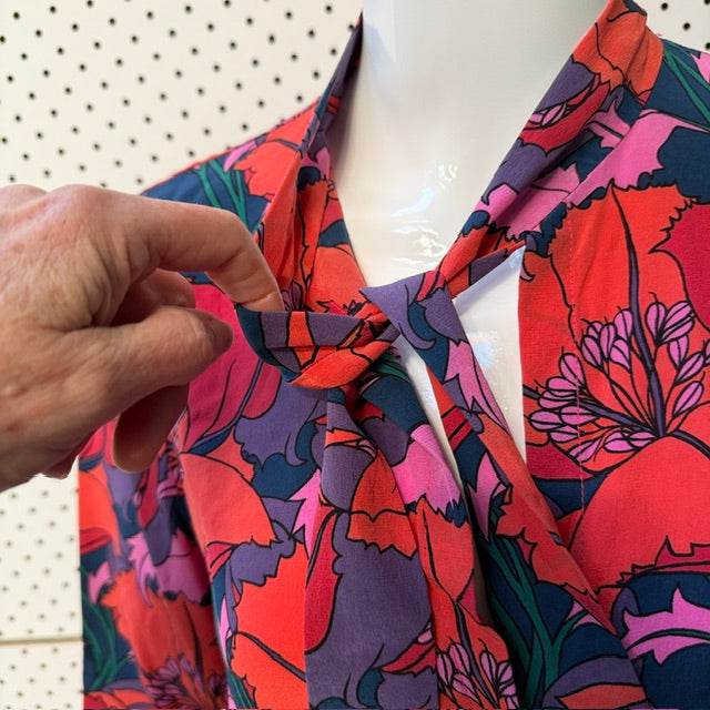 HELEN CHERRY / 100% silk / bright floral print blouse / s (3919490389927717974)