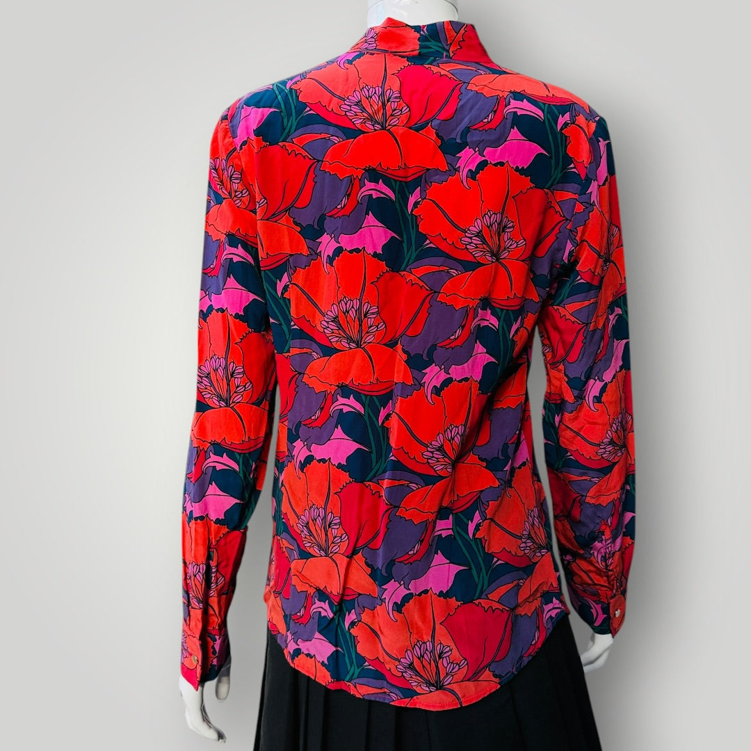 HELEN CHERRY / 100% silk / bright floral print blouse / s (3919490736265984682)