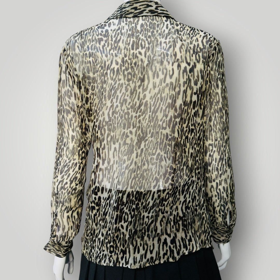 HELEN CHERRY / 100% silk / sheer leopard print blouse / s (3919490741580602910)