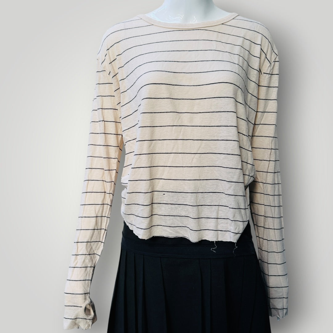 DEVAL / striped raw edge l/s tee / s (3919490746913665835)