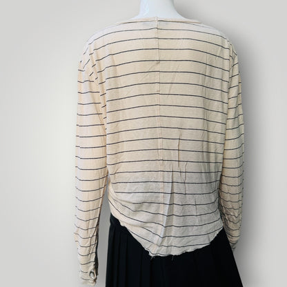 DEVAL / striped raw edge l/s tee / s (3919490748644717185)