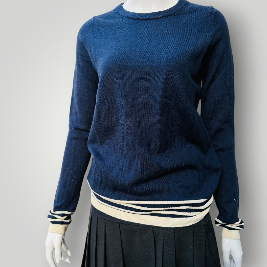 BODEN / navy blue wool knit with white edges / s (3919490750312120087)