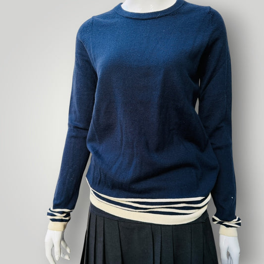 BODEN / navy blue wool knit with white edges / s (3919490750312120087)
