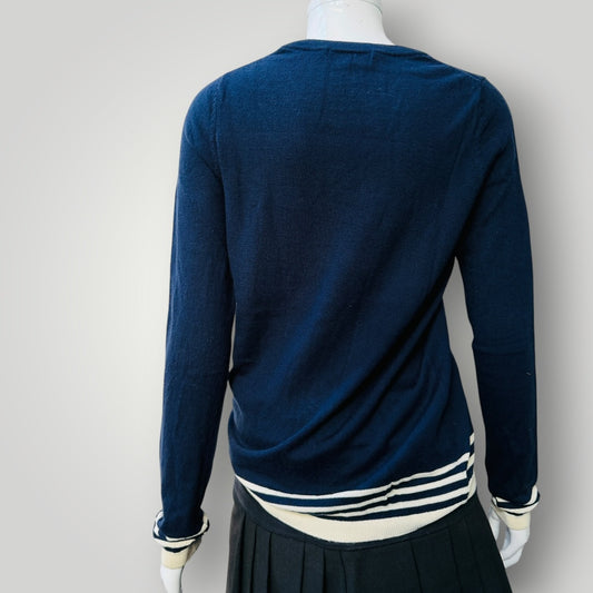 BODEN / navy blue wool knit with white edges / s (3919490751919295438)