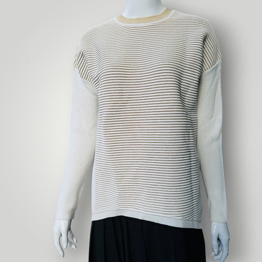 SASS BIDE / white + gold ribbed top / s (3919490759402669397)