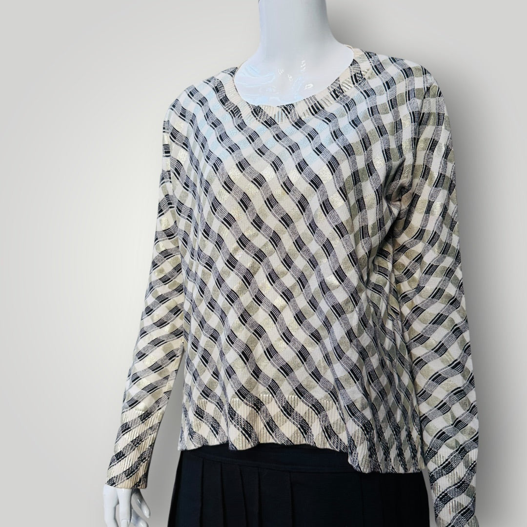 SASS BIDE / black white gold geometric top / s (3919490765450346774)