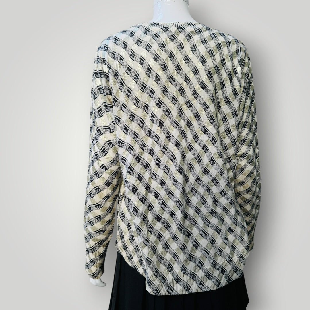 SASS BIDE / black white gold geometric top / s (3919490767099134261)
