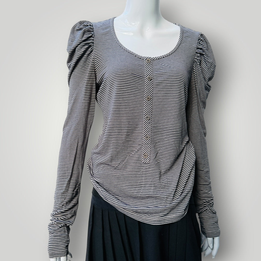 ANDREA MOORE / striped puff sleeve top / s (3919490769520886777)