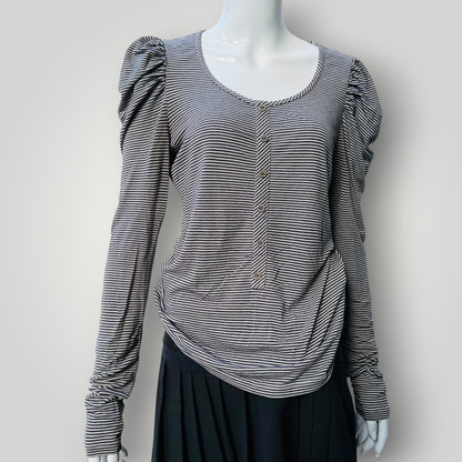 ANDREA MOORE / striped puff sleeve top / s (3919490769520886777)
