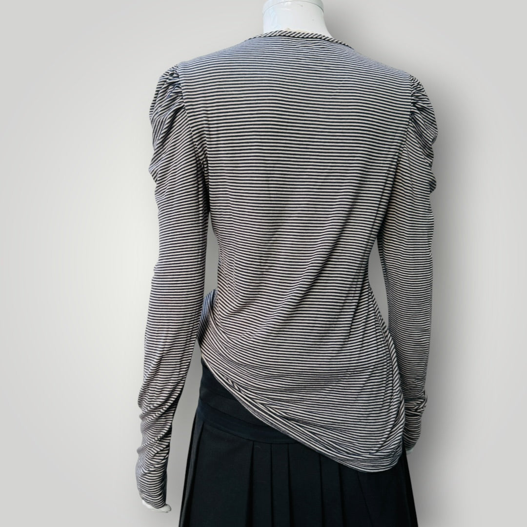 ANDREA MOORE / striped puff sleeve top / s (3919490771279139872)