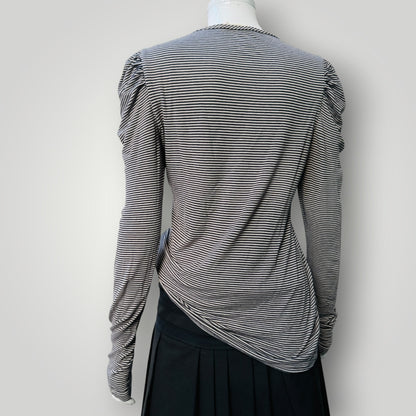ANDREA MOORE / striped puff sleeve top / s (3919490771279139872)