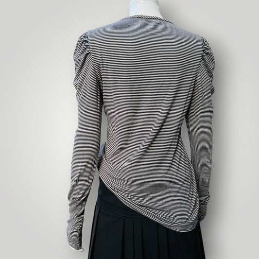 ANDREA MOORE / striped puff sleeve top / s (3919490771279139872)