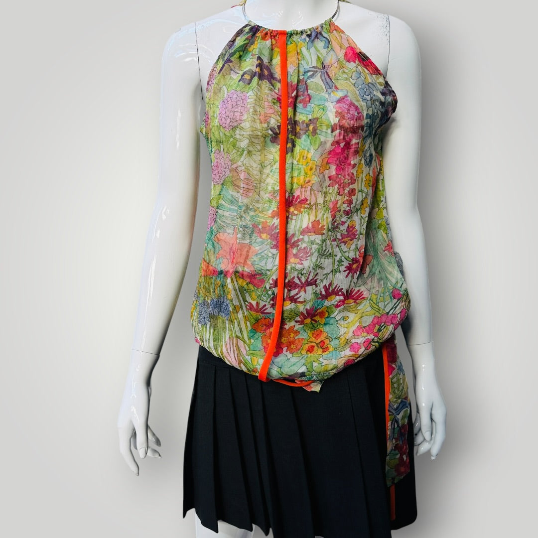 2000s aussie vintage / ALICIA HOLLEN / sheer silk floral halter / s (3919490774092063666)