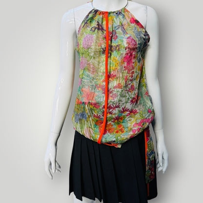 2000s aussie vintage / ALICIA HOLLEN / sheer silk floral halter / s (3919490774092063666)
