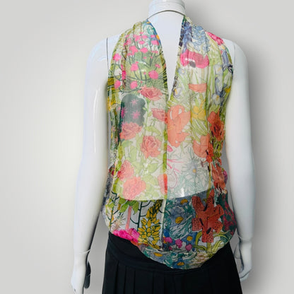 2000s aussie vintage / ALICIA HOLLEN / sheer silk floral halter / s (3919490775787115350)