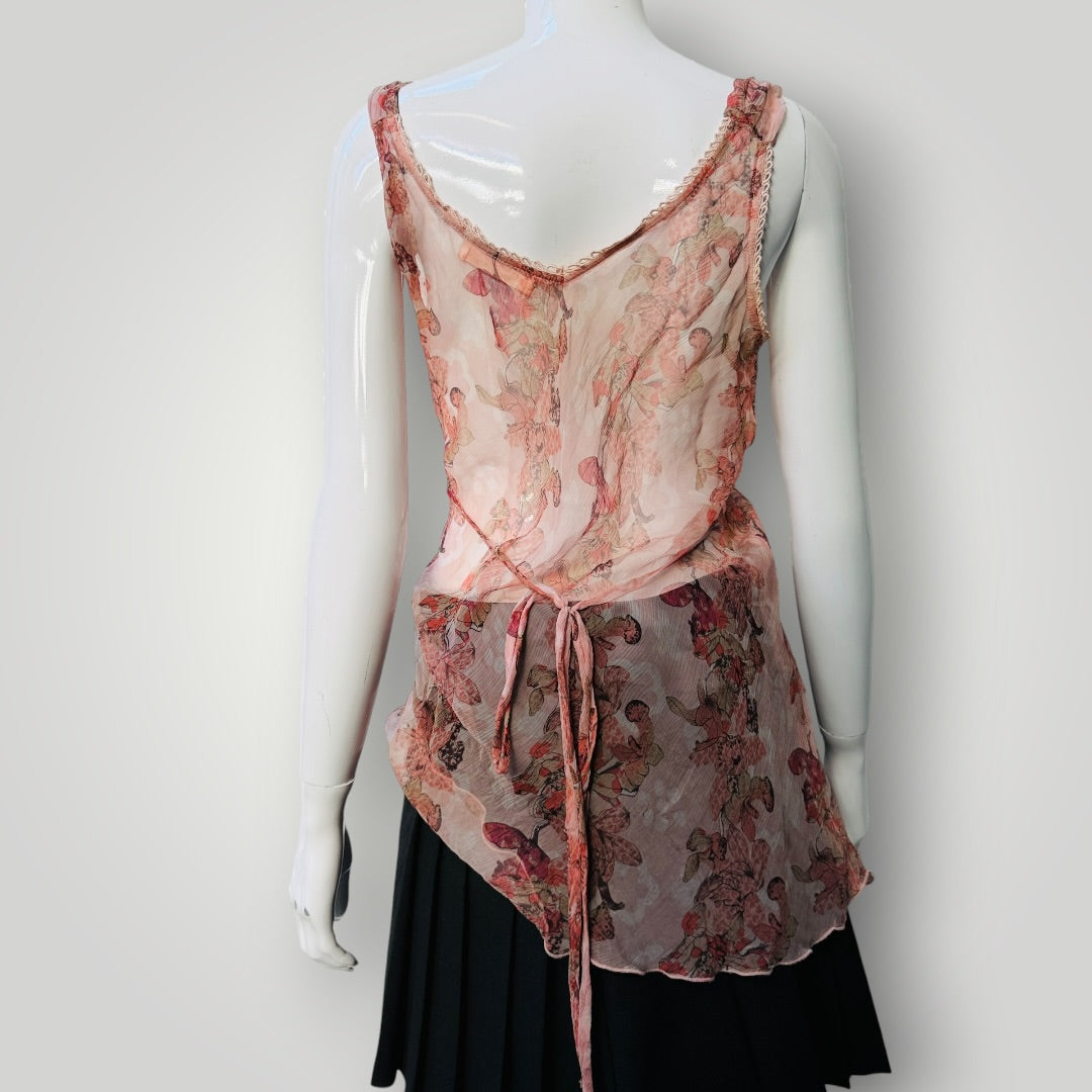 2000s nz vintage / CATALYST / sheer silk floral top / s / made in nz (3919490778936485790)