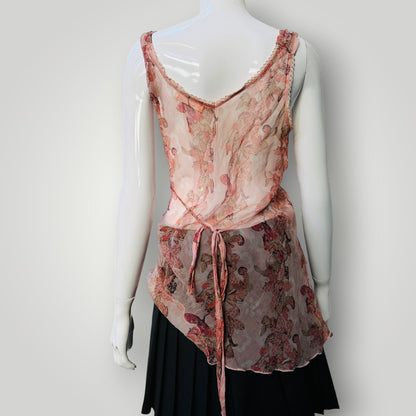 2000s nz vintage / CATALYST / sheer silk floral top / s / made in nz (3919490778936485790)