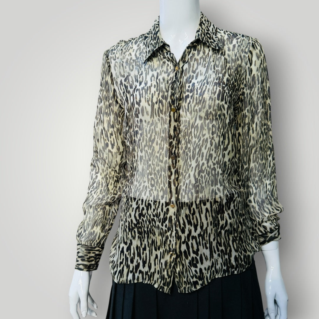 HELEN CHERRY / 100% silk / sheer leopard print blouse / s (3919497544365880447)