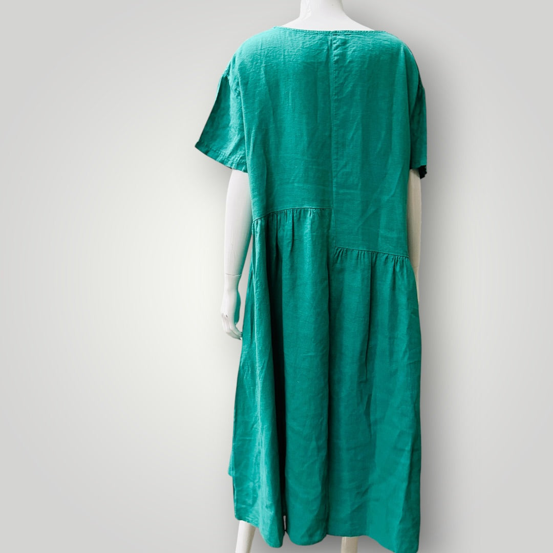 IMAGINE / green linen maxi dress / made in italy / one size (3919579039689423085)