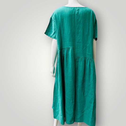 IMAGINE / green linen maxi dress / made in italy / one size (3919579039689423085)