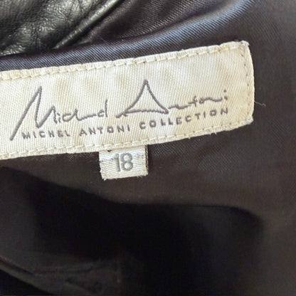 y2k vintage / MICHEL ANTONI / black leather skirt / 18 (3919662995270011046)