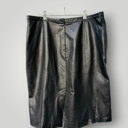 y2k vintage / MICHEL ANTONI / black leather skirt / 18 (3919664934295107272)