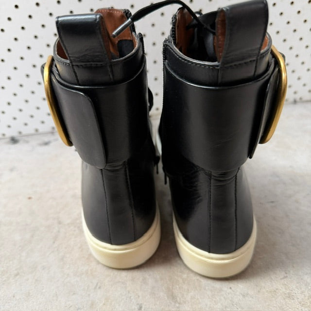 See By Chloé / Benares / black leather high-top sneakers / 39 (3919745875771660297)