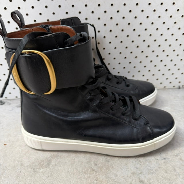 See By Chloé / Benares / black leather high-top sneakers / 39 (3919745878791530218)