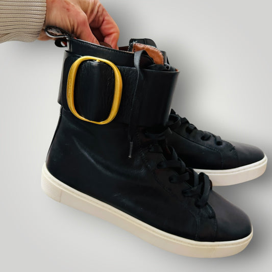 See By Chloé / Benares / black leather high-top sneakers / 39 (3919746162386200079)