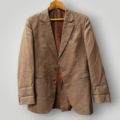 1960s NZ Vintage / Anthony Squires / brown plaid wool blazer jacket / 96R (M) (3920092869044862859)