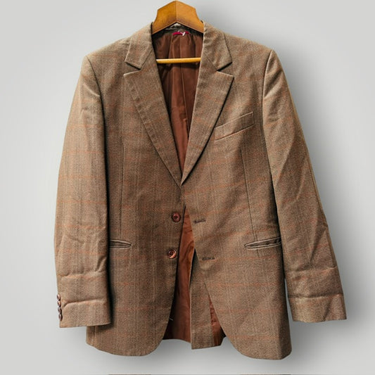 1960s NZ Vintage / Anthony Squires / brown plaid wool blazer jacket / 96R (M) (3920092869044862859)