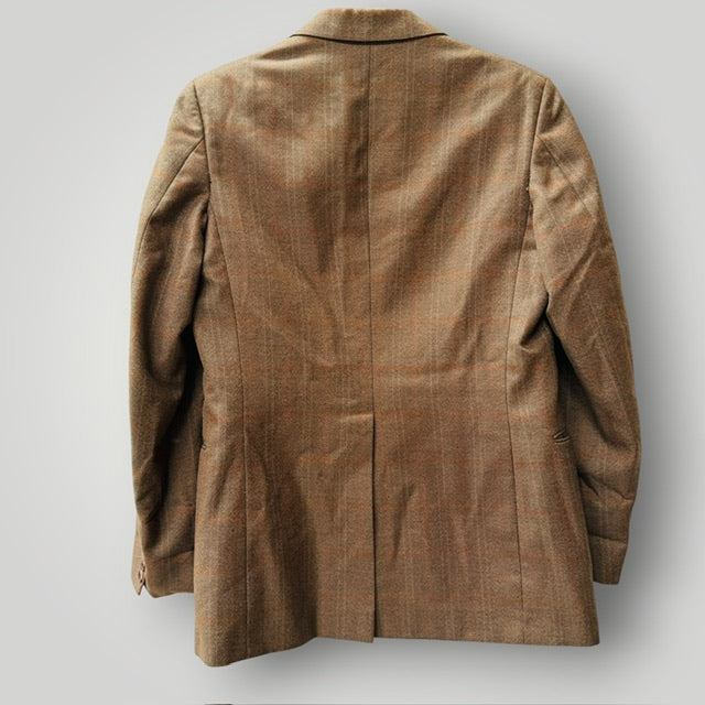 1960s NZ Vintage / Anthony Squires / brown plaid wool blazer jacket / 96R (M) (3920092870339701538)
