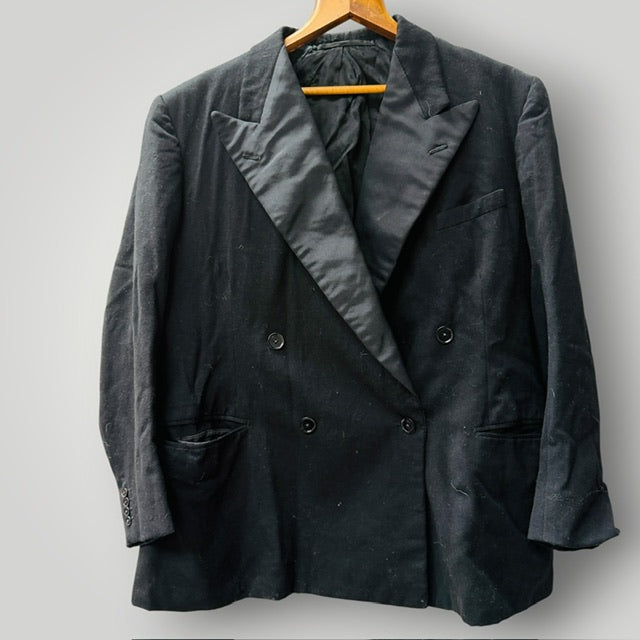 1940s NZ Vintage / double-breasted tuxedo jacket with satin peak lapels / L/XL (3920092871814972586)