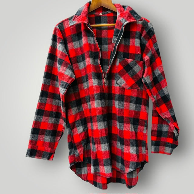 1980s nz vintage / red black wool quarter zip bush shirt / m (3920092881490827035)