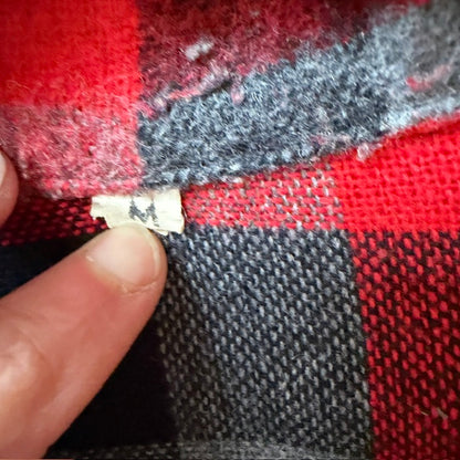 1980s nz vintage / red black wool quarter zip bush shirt / m (3920092966258264828)
