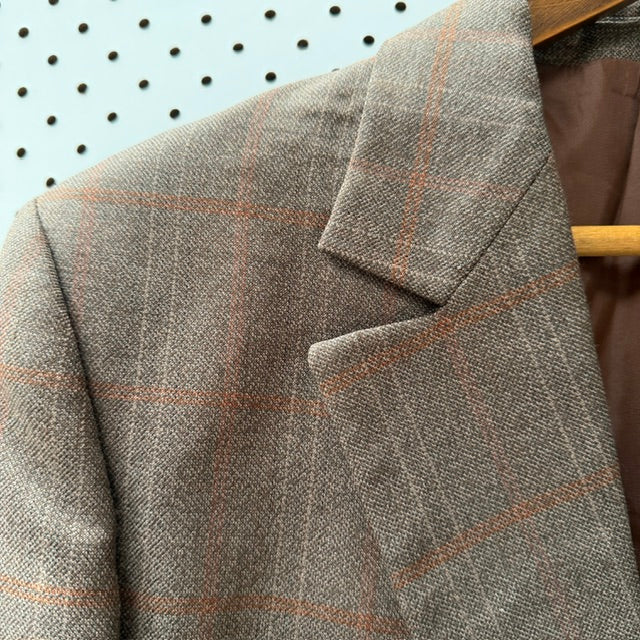 1960s NZ Vintage / Anthony Squires / brown plaid wool blazer jacket / 96R (M) (3920092998833492882)