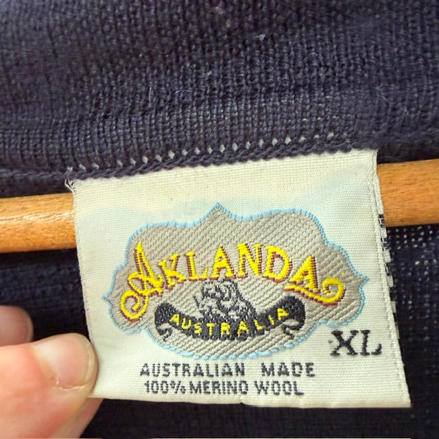 1990s aussie vintage / AKLANDA / 100% Merino Wool Polo Sweater Knit / XL (3920093021373362604)
