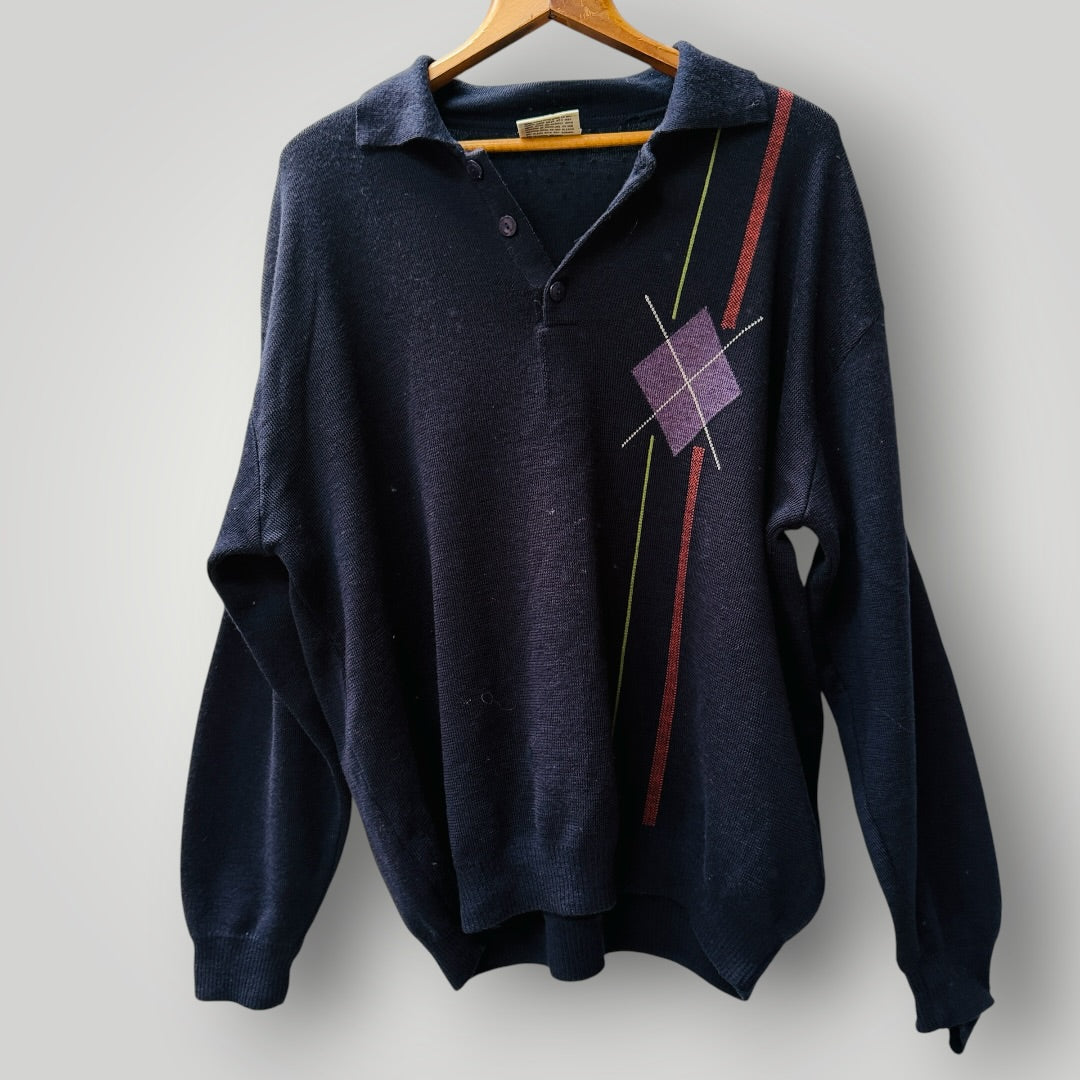 1990s aussie vintage / AKLANDA / 100% Merino Wool Polo Sweater Knit / XL (3920105829834924022)