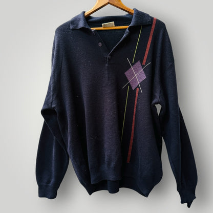 1990s aussie vintage / AKLANDA / 100% Merino Wool Polo Sweater Knit / XL (3920105829834924022)