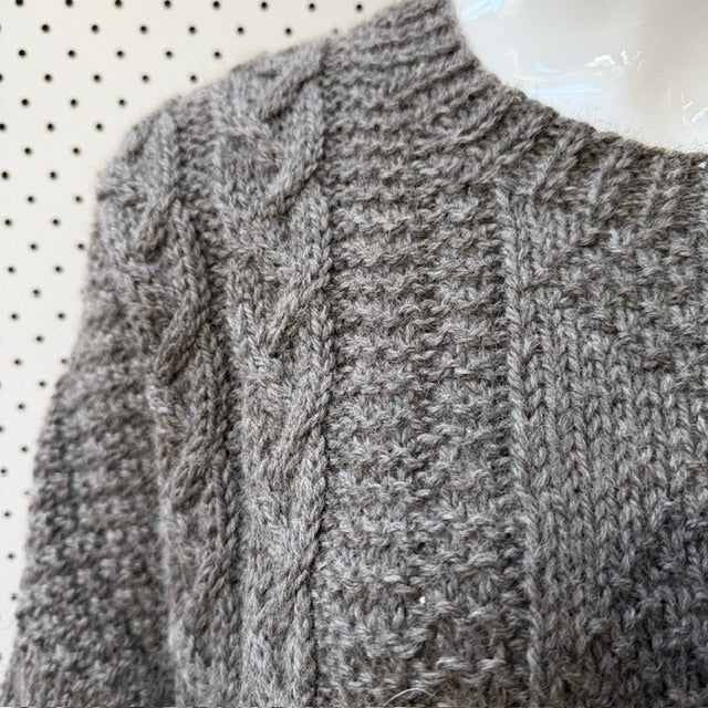 hand knitted / undyed brown wool jumper / L (3920179396793427457)